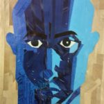 Blue Head, collage, 27x33cms, framed.