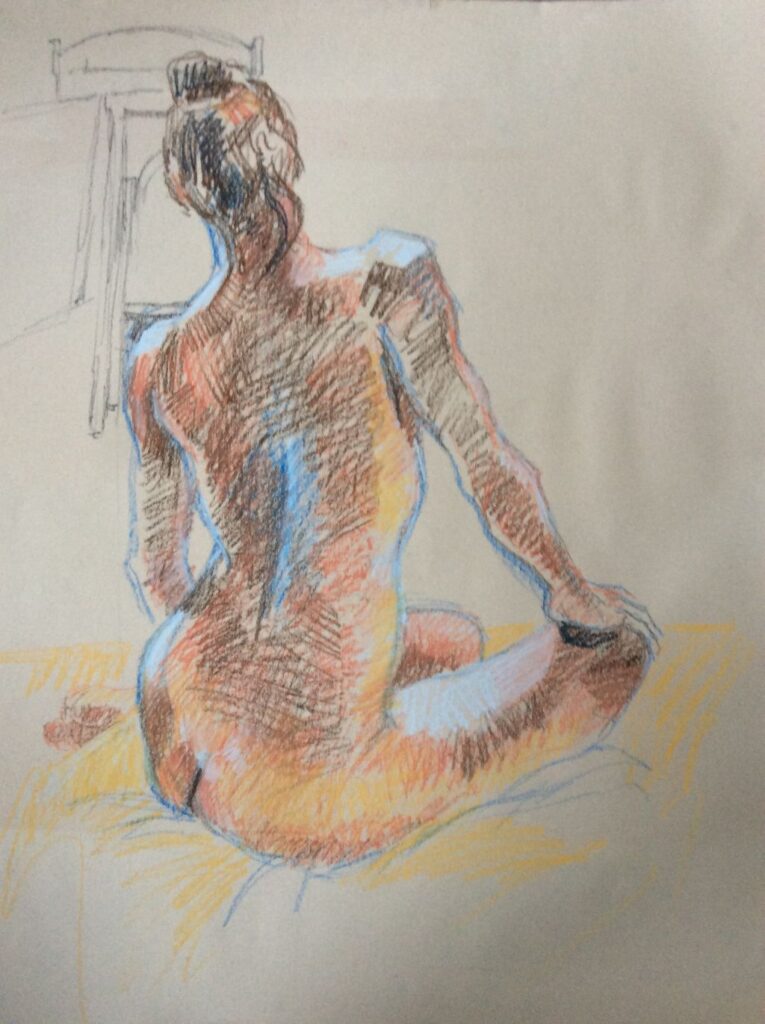 Seated Figure, charcoal pencils on paper, 23.5" x 33"